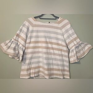 Maeve Cream and Tan Striped Blouse Bell Sleeves